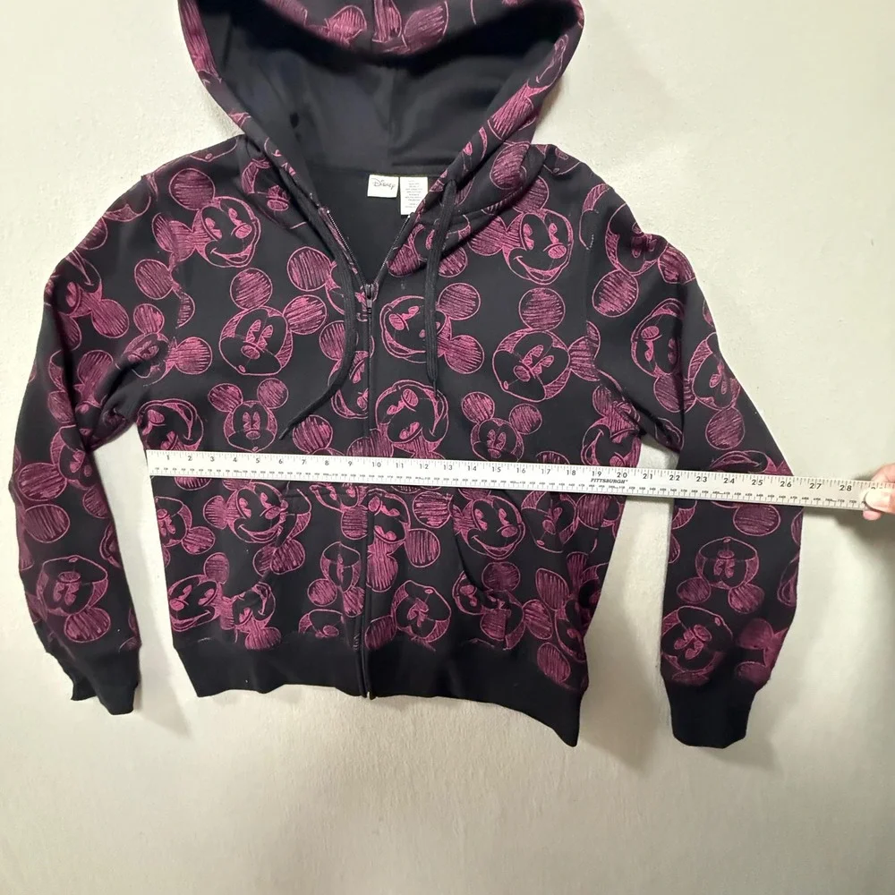 Disney‎ Mickey Mouse Pink Black Print Hooded Zip Up Sweatshirt Youth XL